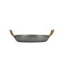 Servierschale 24 x H 5 cm mit goldenem Griff, gehämmert, antikes Silber Serve