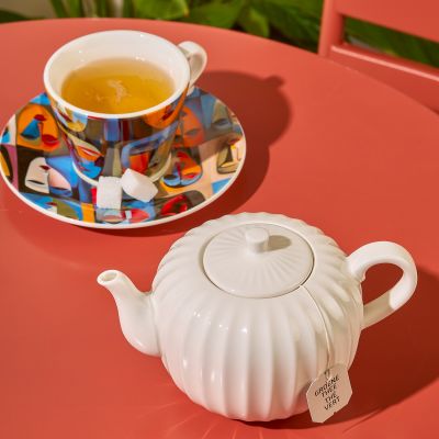 Theepot 58cl porselein geribbeld Termo