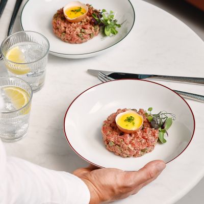 Bowl 21xH4cm coupe burgundy rim Basic White