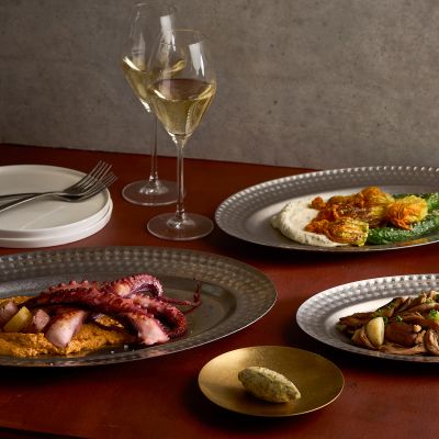 Serveerschaal 35x23cm met gestructureerde rand antique zilver Serve