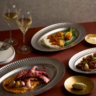 Serveerschaal 41x26,5cm met gestructureerde rand antique zilver Serve