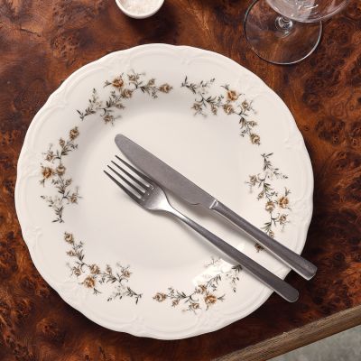 Assiette plate 32cm brown flower Retro