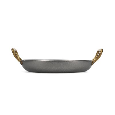 Servierschale 28 x H 5 cm mit goldenem Griff, gehämmert, antikes Silber Serve